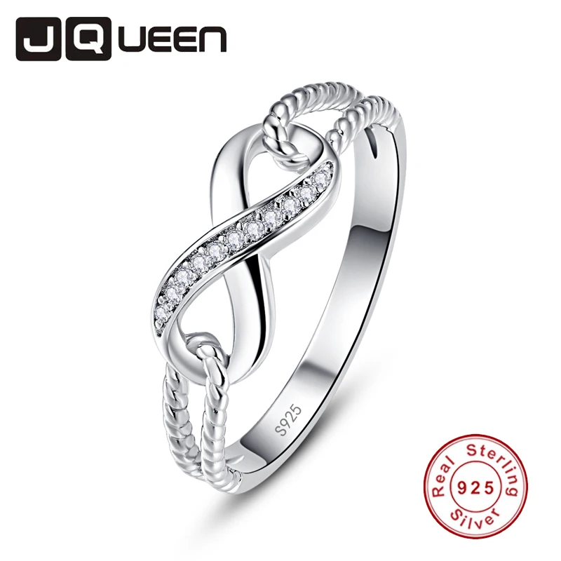 

JQUEEN Elegant Wedding Engagement Rings for Women 100% 925 Sterling Silver Twisted Infinity Trendy Finger Rings Lover's Gift