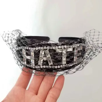 

Alphabet chain casual Temperament Rhinestone Headband LOVE lace hair hoop American baroque letters hair band bow hair card Word