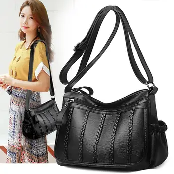 

Multi-layer Crossbody Handbags Women Solid PU Leather Zipper Shoulder Messenger Bags Large Capacity Convenient Bag