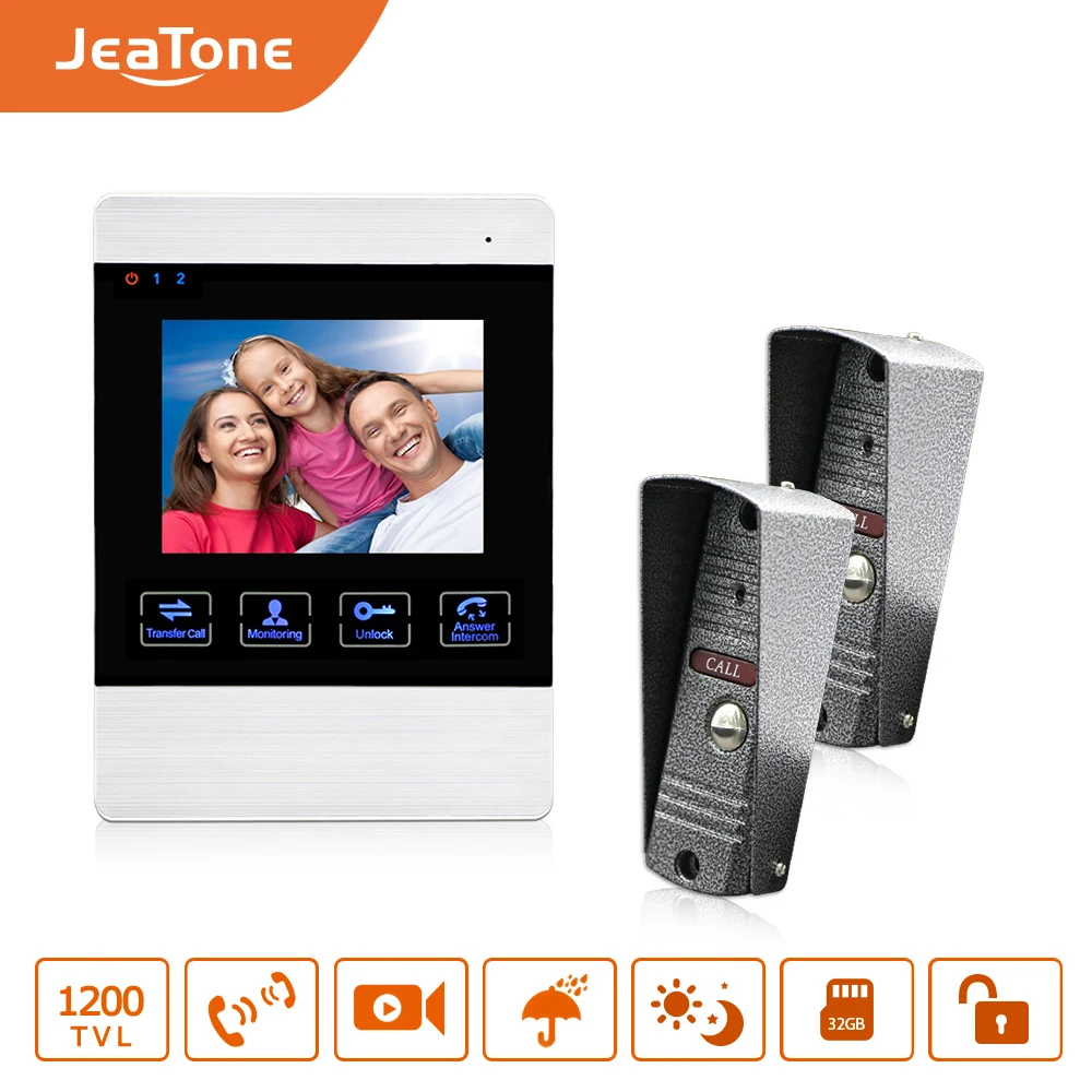 

JeaTone 1200TVL Wireless Door Bell 1.3MP Front Door Camera Video Monitoring Unlocking Talking Intercom System Doorphone