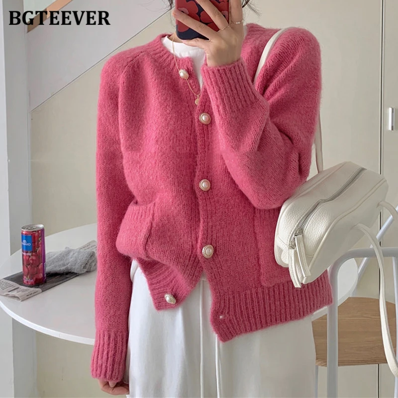 Винтажный мягкий теплый свободный Женский вязаный кардиган BGTEEVER с круглым