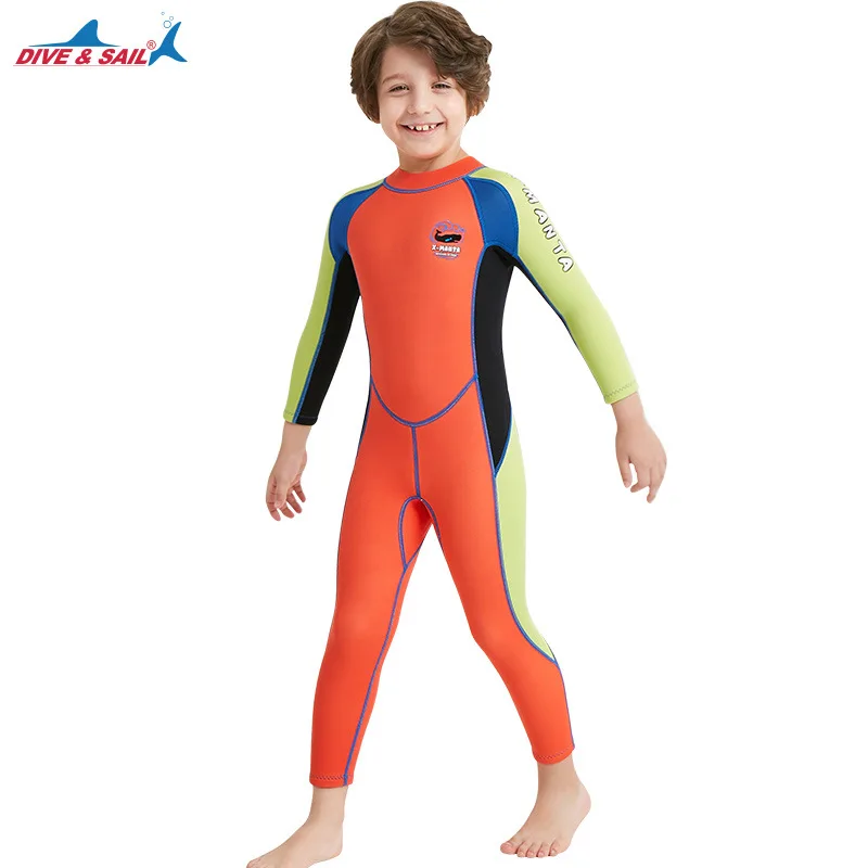 Детский цельный гидрокостюм для дайвинга и паруса 2,5 мм, купальный костюм с длинными рукавами для дайвинга, купальный костюм для мальчиков и девочек, купальный костюм