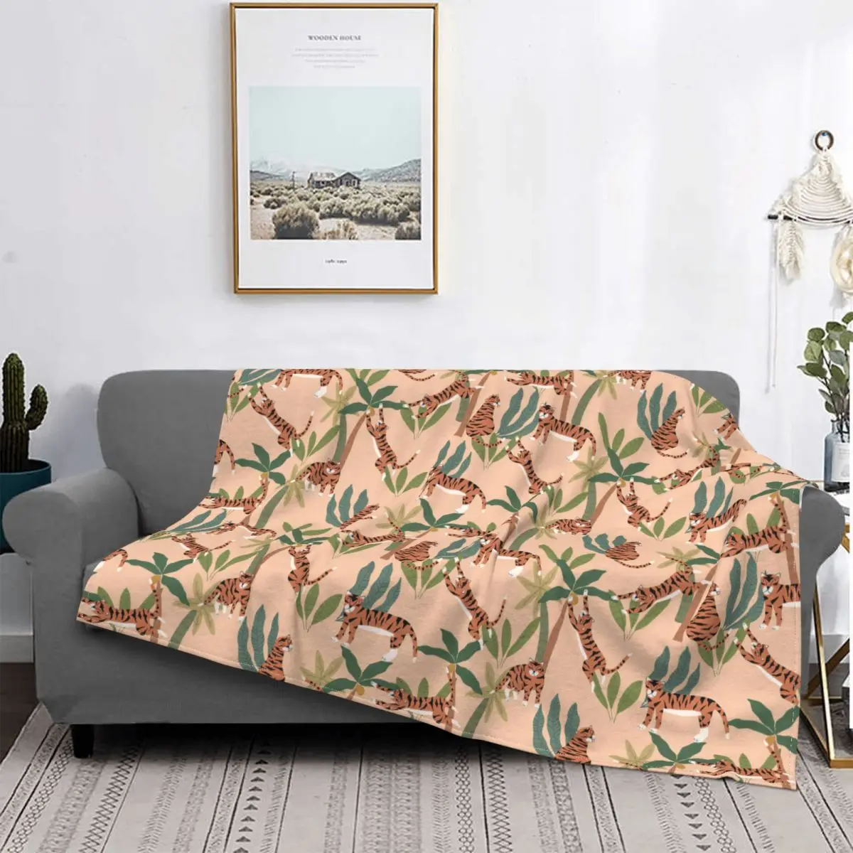 

Summer With Tigers And Palm Trees Blankets Fleece Decoration Ultra-Soft Throw Blankets for Bedding Bedroom Plush Thin Quilt