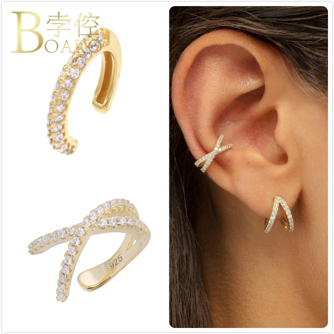 925 Sterling Silver Earrings For Women Cross No Piercing Earrings Girl Gold Zircon Ear Bone Clip Earrings Men Ear Cuff Aretes K5