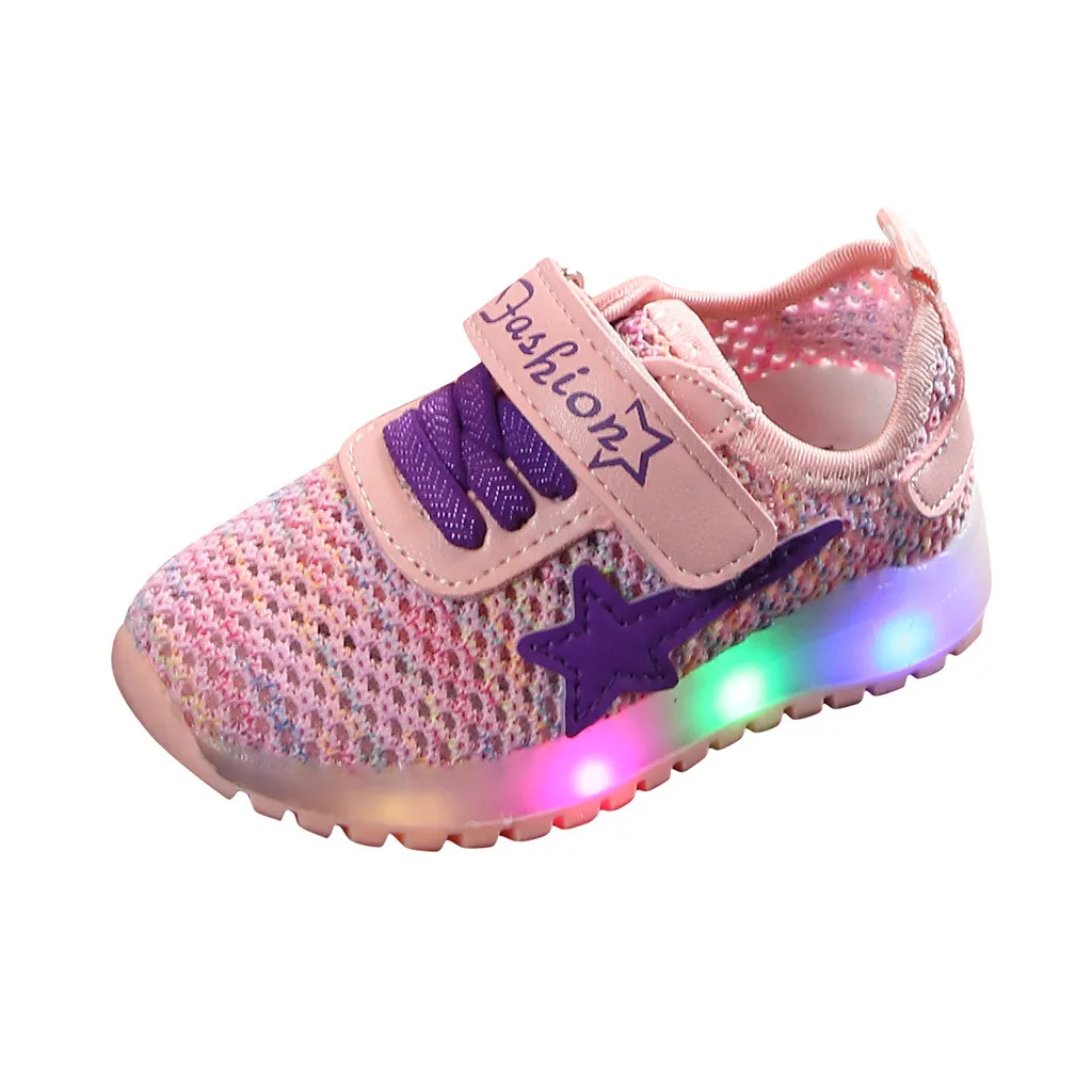 Детская обувь для маленьких девочек и мальчиков, дышащая, светодиодный Люминесцентная спортивная обувь спортивные туфли для тенниса