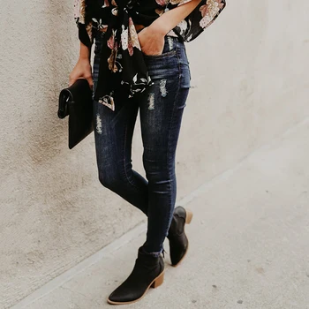 

Women New Fashion Jeans Slim Jeans Pants Waist Boyfriend High Pocket Pencil Rip Fall Cotton Casual Summer Denim lady