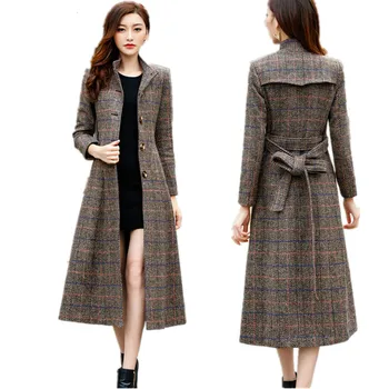 

Woolen coat women High quality Long Wool coat Plus size New Winter Plaid Outerwear Ladies coats Fashion Elegant Women overcoat