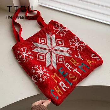 

Creative Cloth Shoulder Bags Christmas Gift Candy Bag Book Holder Christmas Large Capacity Pattern Leisure Shopping Mall Bag