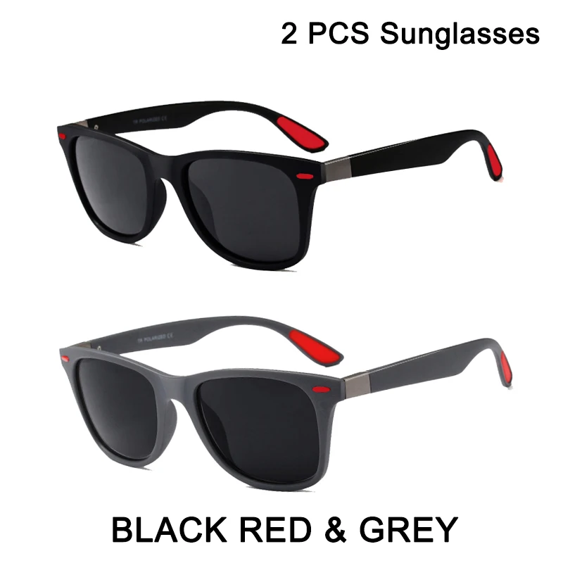 2 шт. JULI фирменный дизайн классические Поляризованные солнцезащитные очки для мужчин TR90 квадратная рамка спортивные солнцезащитные очки мужские очки для вождения UV400 очки - Цвет линз: black red grey