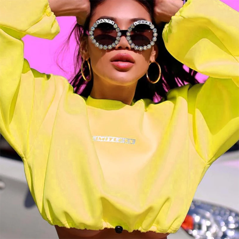 Yellow InstaHot Женский Повседневный винтажный черный и белый пуловер с длинным рукавом и принтом в виде букв, толстовки - Цвет: Yellow
