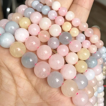 

Natural Stone Colorful Morganite Round Loose Spacer Chalcedony Stone Beads For Making Jewelry Diy Bracelet Necklace 6/8/10mm 15"