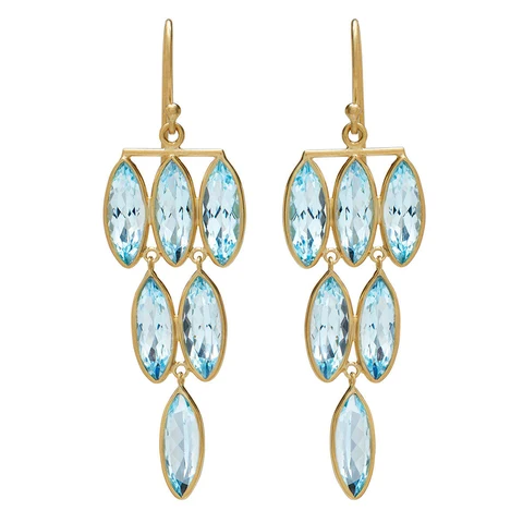 Newest Women Wedding Dangle Earrings Tassel Marquise Light Blue Stone Elegant Female Party Accessories Statement Jewelry