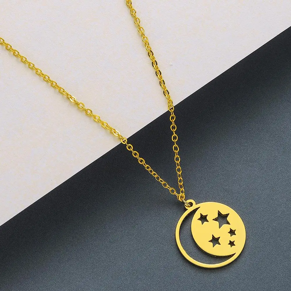 Gold Mama Africa Map Necklace Men Women Stainless Steel Jewelry The Motherland Geometric Necklaces& Pendants Gift - Окраска металла: moon star