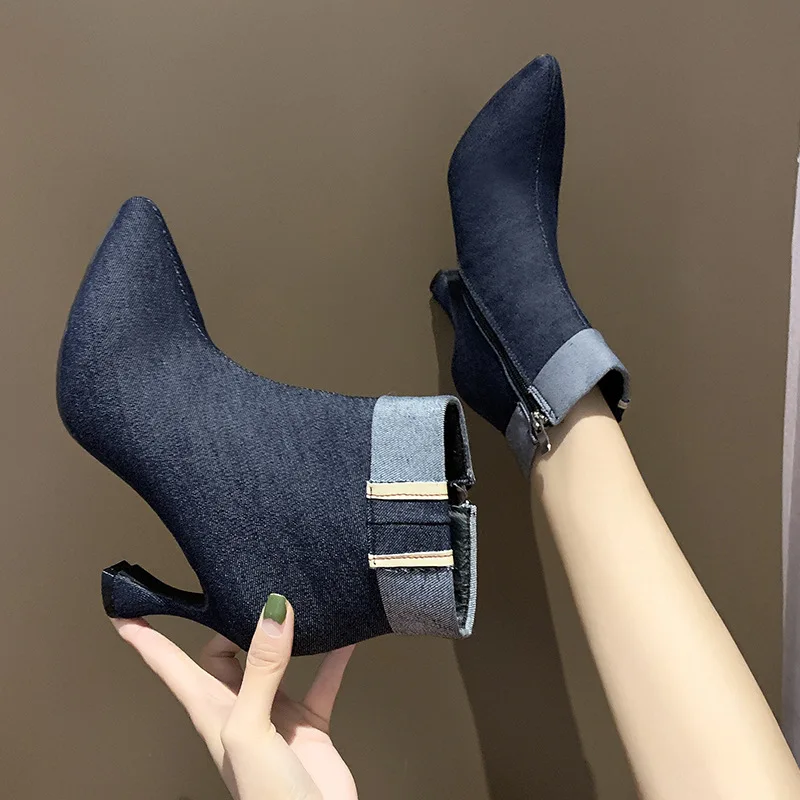 

Europe And America Fashion Pointed Short Boots Women's Chunky-Heel 2019 Autumn And Winter New Style High Heel Shoes Mixed Colors