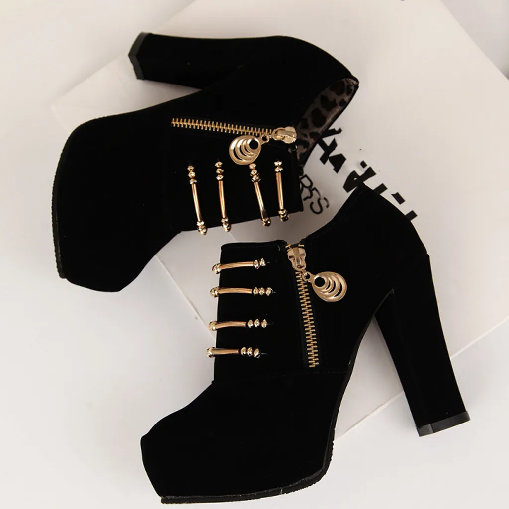 

Women's Short Boots Suede Sexy Boot Winter 2019 Stylish Lady Rome High Heel Ankle Shoes Warm Fur Highstreet Gothic Botas New