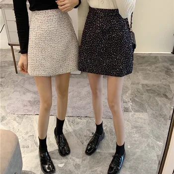 

Women Shiny Skirt Sexy Club Skirts Mini Skirt Bodycon Sequin Skirt Short Wrap Skirt for Office Lady Party 2019 Autumn W