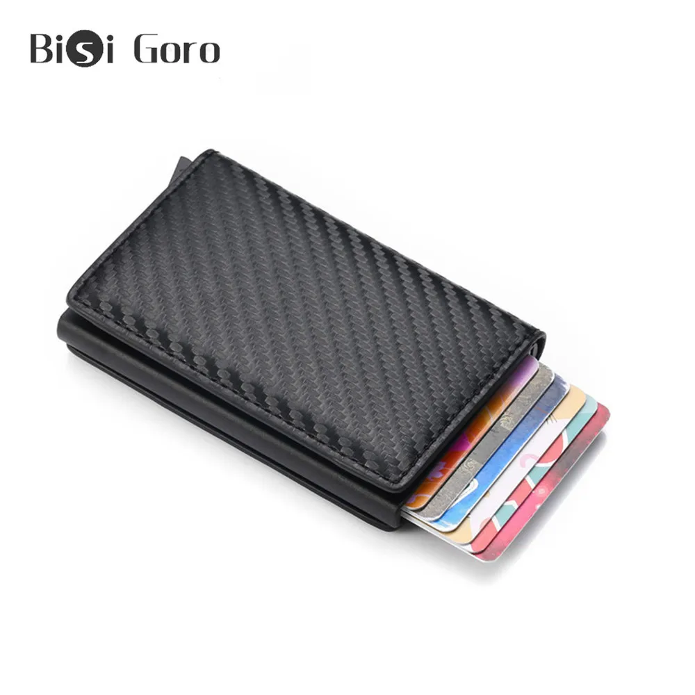 

BISI GORO Rfid Blocking England Style Men Wallet PU Leather Anti-theft Security Credit Card Holder Unisex Aluminum Mini Wallets