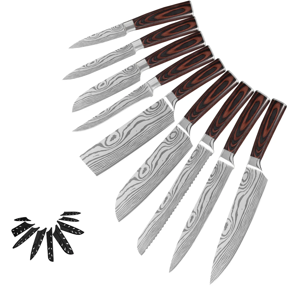 Дамасский нержавеющий брикет из 9 предметов кухонные ножи шеф-повар сантоку нож