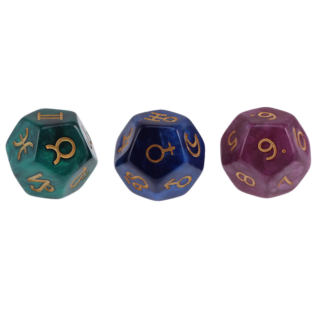 3Pcs Pearl 12-sided Astrology Dice D12 Dies For Constellation Divination Toy Party Gambling Dices Game Digital Dices