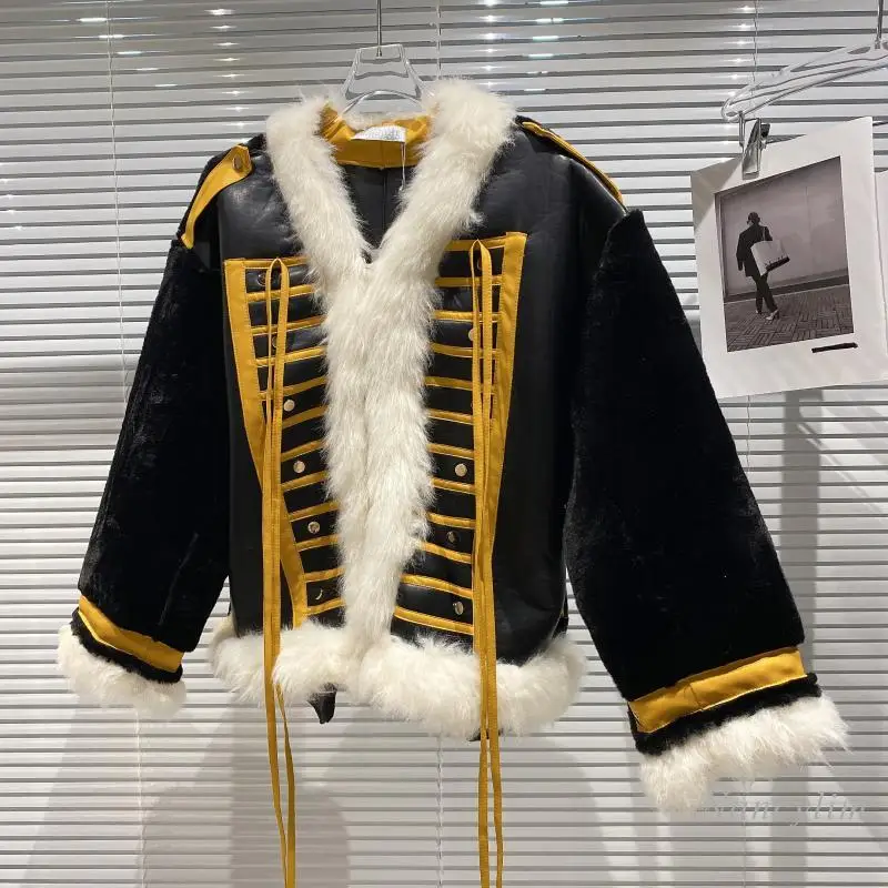 

Winter Jacket for Women 2020 Winter New Retro Style Fur Edge Velvet Sleeve Patchwork Loose Cloak Thick Coat Chaqueta Mujer