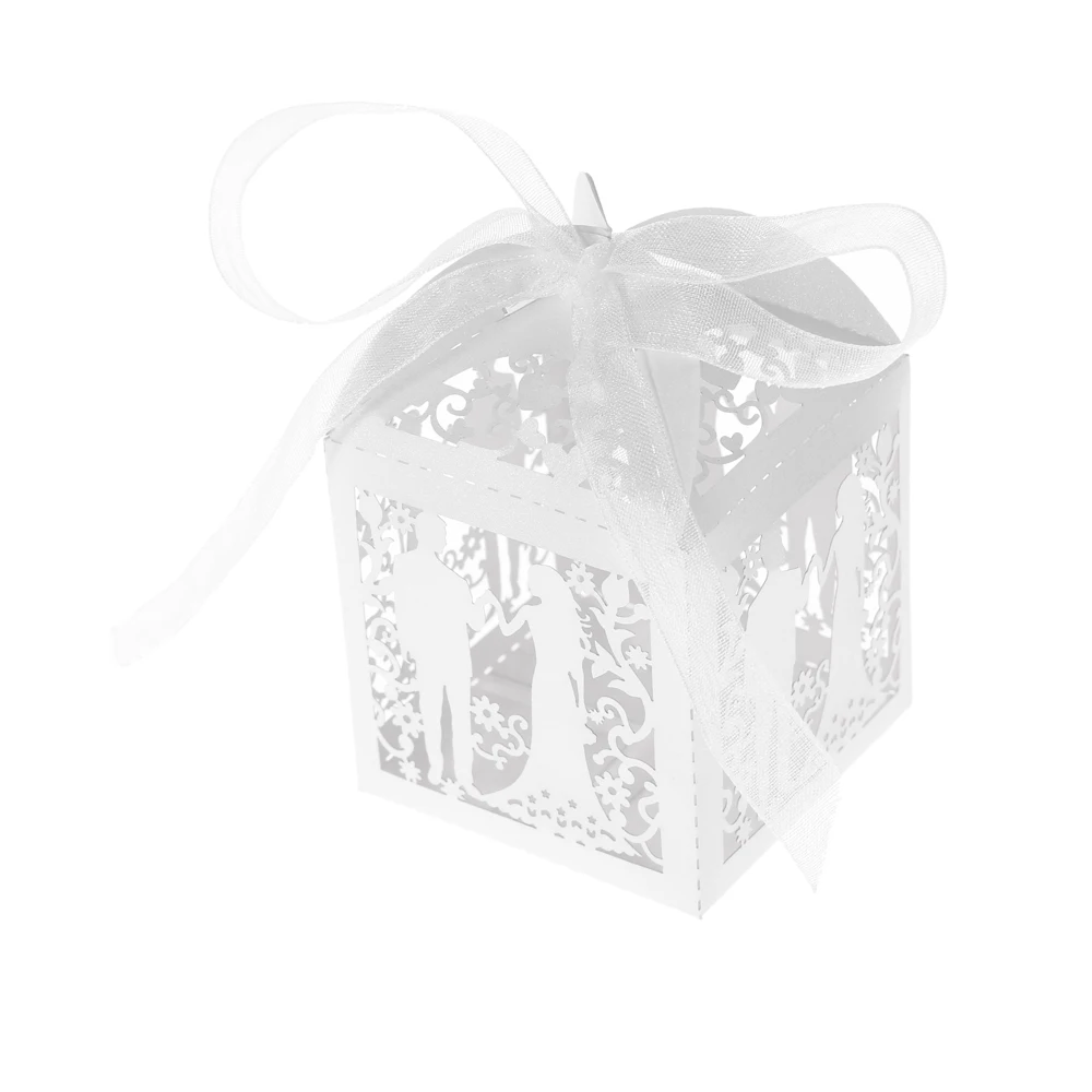 50pcs Delicate Mini DIY Candy Cookie Gift Boxes Carved Pattern with Ribbon Party Wedding Banquet Bridal Supplies
