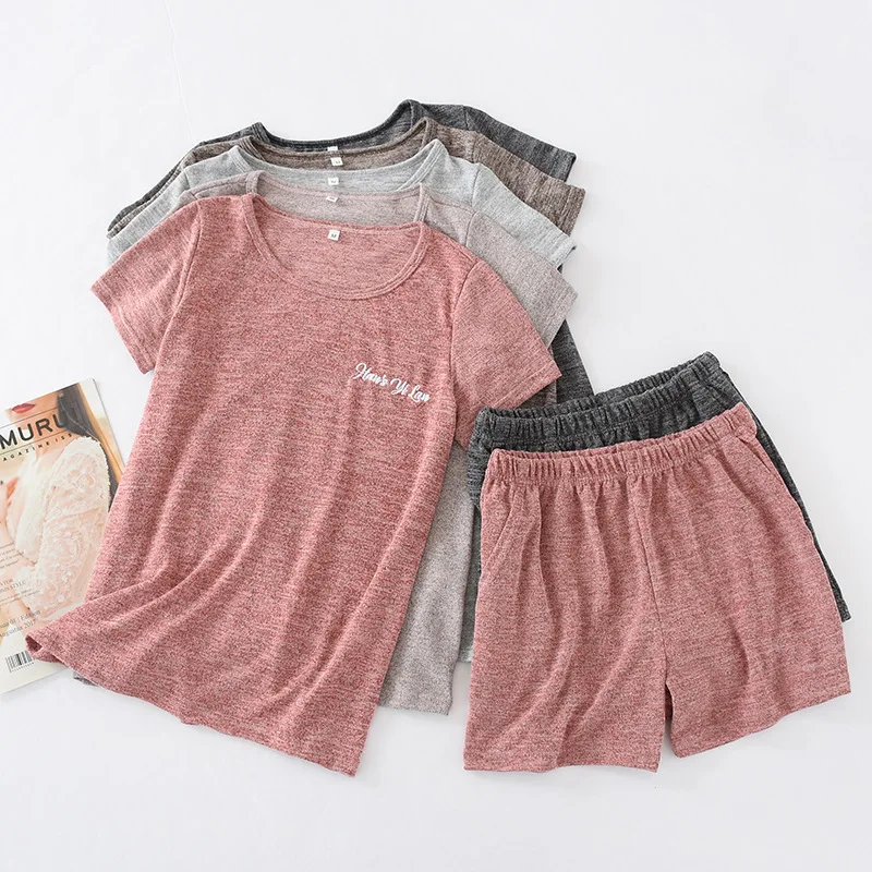 Goede Qweek Zomer Nieuwe Eenvoudige Effen Kleur Homewear Dunne Losse Plus Size Katoenen Nachtkleding Vrouwen Gehaakte Korte Lounge Pyjama Vrouwen Set
