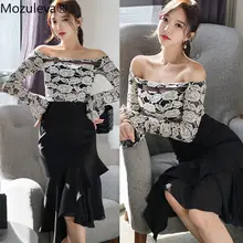 Mozuleva/ весенний комплект из двух предметов в Корейском стиле; шифоновый кружевной топ с вырезом лодочкой+ ассиметричная посылка; юбка до бедра; комплект из 2 предметов