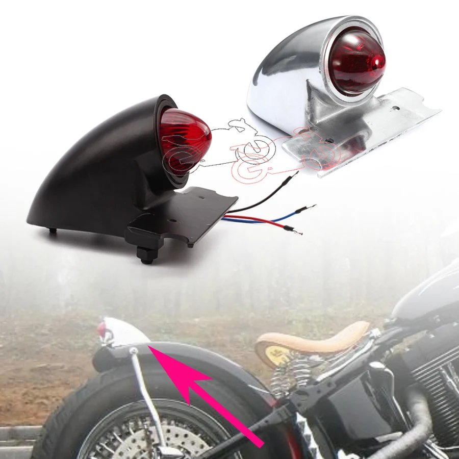 Black/Chrome Motorcycle Bullet Vintage Sparto Style Retro 12V Brake Stop Tail Light For Harley Bobber Chopper Cafe Racer Custom