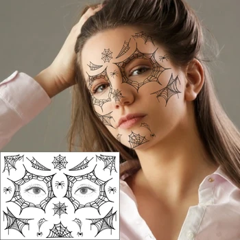

Waterproof Temporary Tattoo Sticker Black Spider Web Element Face Art Pattern Design Flash Tatoo Fake Tatto for Men Women