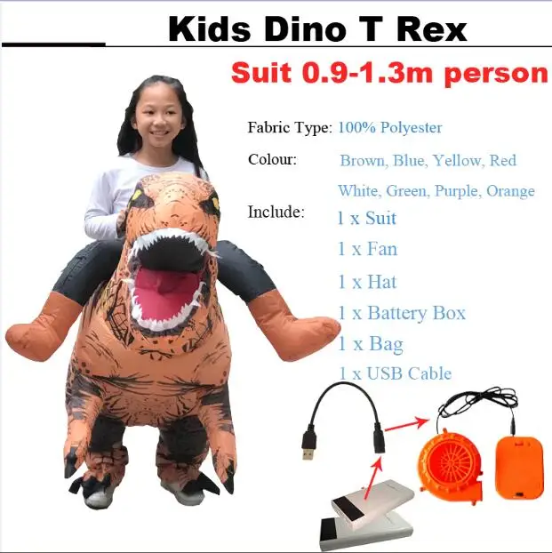 Dino kids T rex Мир Юрского периода взрослый Велоцираптор Костюм надувной T REX Raptor костюм Косплей динозавр вечеринка Хэллоуин костюм для женщин и мужчин - Цвет: Dino kids T rex