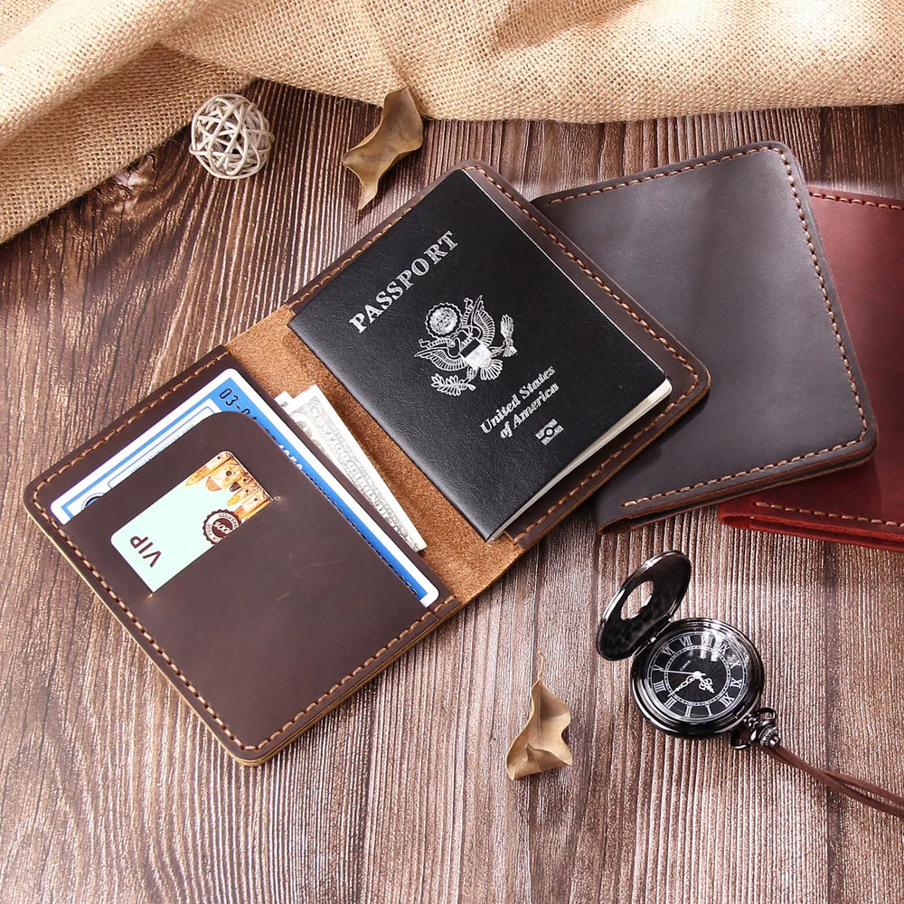 HandmadeGenuineLeatherPassportCoverTravelWalletMenVintageCase