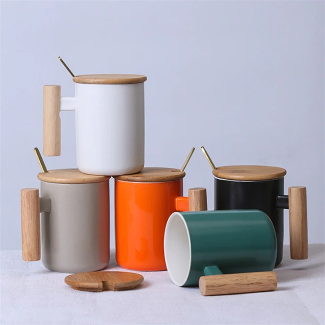 Coffee Mug with Wood Handles and Splash Proof Lid Ceramic Tea Cup for  Office and Home, Geometric Sha…See more Coffee Mug with Wood Handles and  Splash