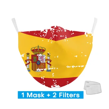 

Spain Italy Flag Anti-Dust Printed Masks Fabric Washable Reusable Protective pm2.5 Masks with 2 Free filters Adult Unisex Masks