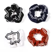 Vrouwen Meisjes Koreaanse Stijl Elastische Rubberen Band Boho Eenvoudige Dubbele Strepen Gedrukt Paardenstaart Houder Kleur Blok Dikke Darm Haar(China)