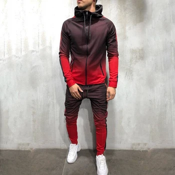

2019Tracksuit Men Set Trendy Gradual Printing Slim Hooded Sweatshirt Suit Casual Clothes Male Jogging Homme Sportswear Windproof