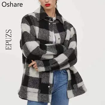 

Newspring Vintage Woolen Plaid shirts women Long Sleeve oversize blouse casual work office shirts Chic Tops 2020 new