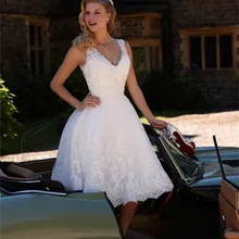 Vestido De Noiva Curt A Line Белое Кружевное короткое свадебное платье на заказ пляжные свадебные платья Короткое свадебное платье