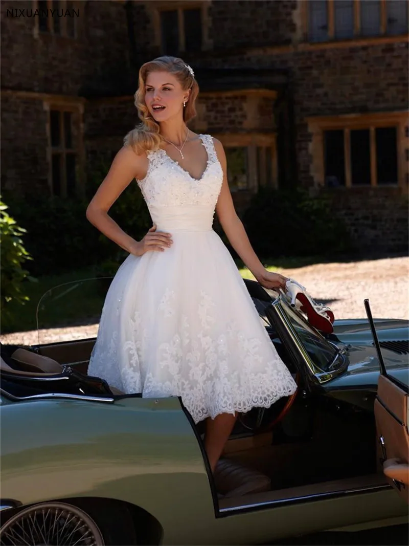 2020 Vestido De Noiva Curt A Line White Lace Korte Trouwjurk Custom Made Beach Trouwjurken Korte Bruidsjurk 2020 Vestido De Noiva Curt A Line White Lace Korte Trouwjurk Custom Made Beach Trouwjurken Korte Bruidsjurk