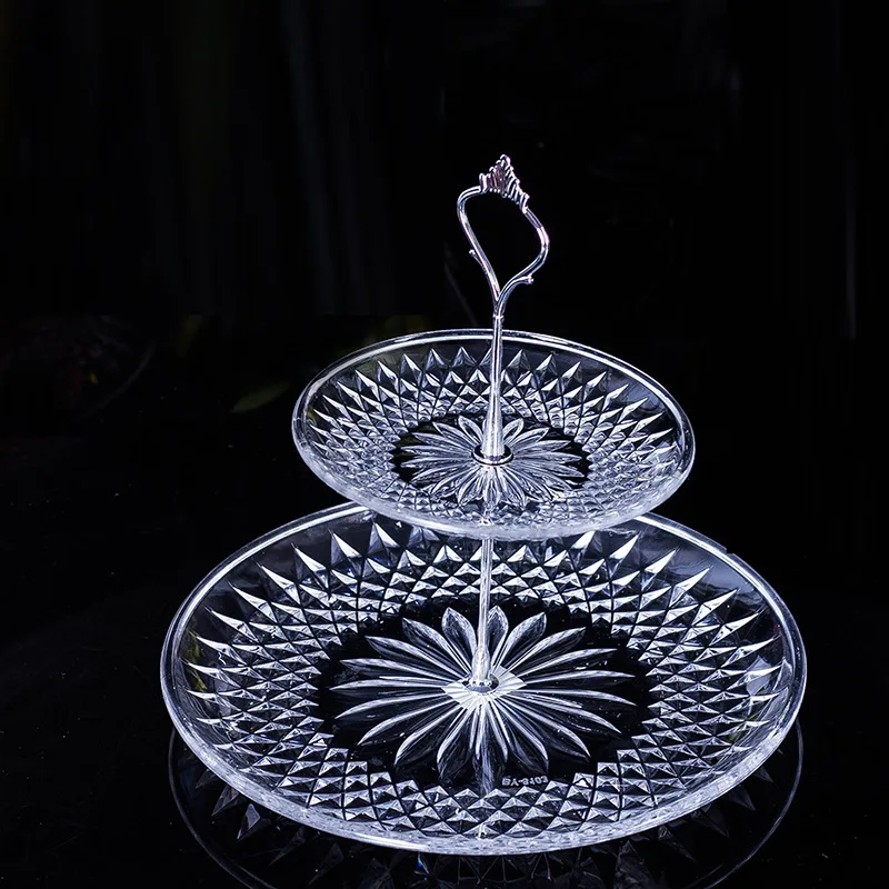 European Style Transparent Double Layer Acrylic Fruit Bowl KTV Bar PC Plastic Creative Shatter-resistant Fruit Platter Show Plat