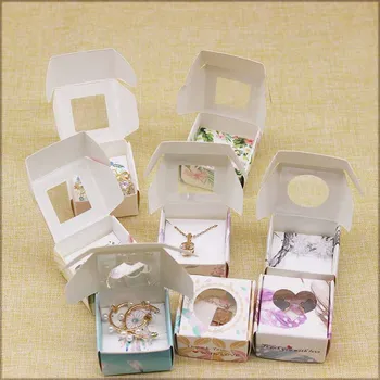 

20set white paper gifts candy favors box christmas box with window DIy Handamde Dreamcatcher necklace earring ring package box