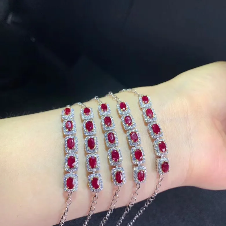 WHOLESALE 5PC 925 SILVER PLATED FACETED RUBY BRACELET LOT O202 