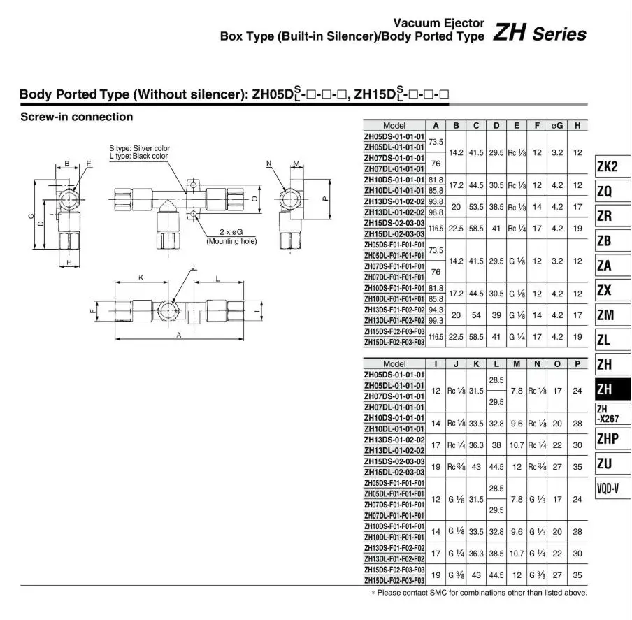 ZH10DS-06-06-08 ZH07DS-06-06-06 SMC Вакуумный эжектор Тип корпуса портированного типа пневматический компонент ZH серии