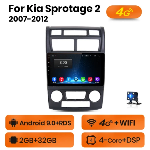 AWESAFE для Kia Sportage 2007 2008 2009 Автомобильный Радио Мультимедиа Видео плеер gps Нет 2din 2 din Android 8,1 2 ГБ+ 32 ГБ - Цвет: 4G-WIFI  (2GB-32GB)