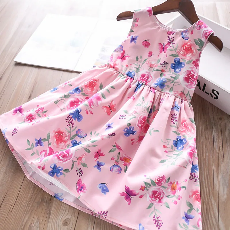 Весеннее Хлопковое платье-майка с цветочным принтом и воротником для маленьких девочек, детская одежда