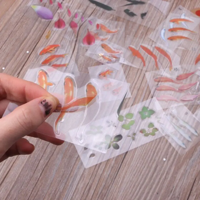 17Pcs Vivid Goldfish Clear Fish Flower Petal Leaves Film Sticker Resin Art Craft | Украшения и аксессуары
