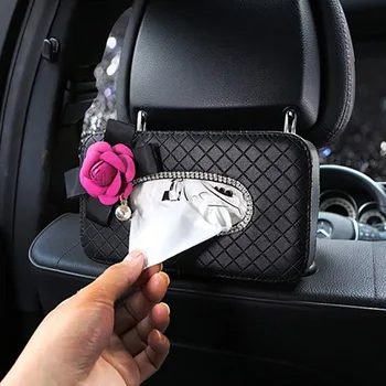 

Camellia Car Tissue Box Cover Holder Dashboard Block Paper Towel Storage Boxes For Women Girls Backseat Hanging Organizers