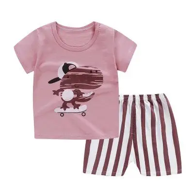 Summer Short Sleeve Suit Baby Boys Girls Clothing Set Cotton Children's Clothes Suit Casual Outerwear T-shirts Two-piece Set - Цвет: P18