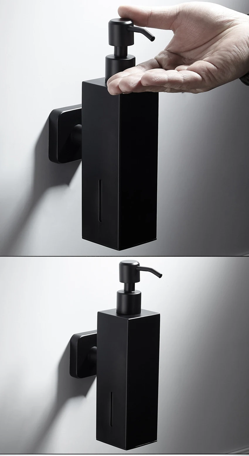 Черная прямоугольная бутылочка, дозатор для мыла, настенный дозатор для жидкого лосьона и шампуня, диспенсер для ванной, кухни из нержавеющей стали