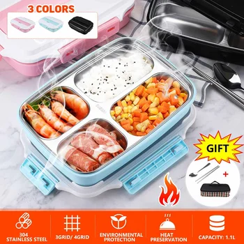 

Japanese Lunch Box With Compartment 304 Stainless Steel Bento Box For Kids School Food Container Leak-proof Food Box Heat Work