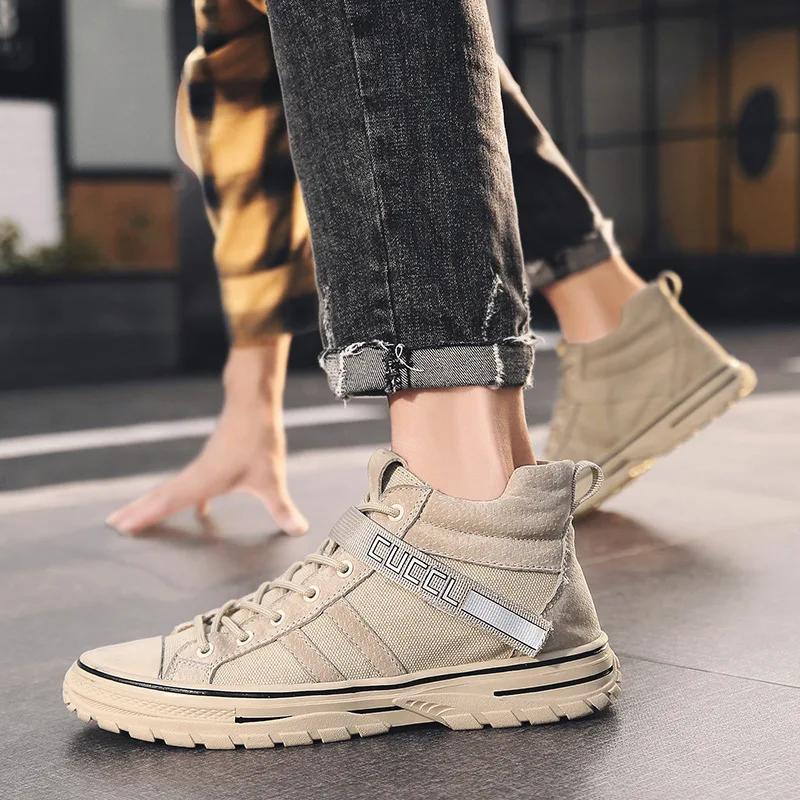 

Mid-top Men's Canvas Shoes Autumn 2019 New Style High-top Board Shoe Korean-style Men's Casual Shoes Winter Genuine Leather Tren